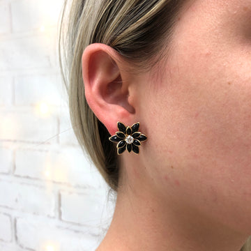 18K Gold Layered Oro Laminado MultiColor or Black Flower Design Push Back Earrings 21.0035/30/2